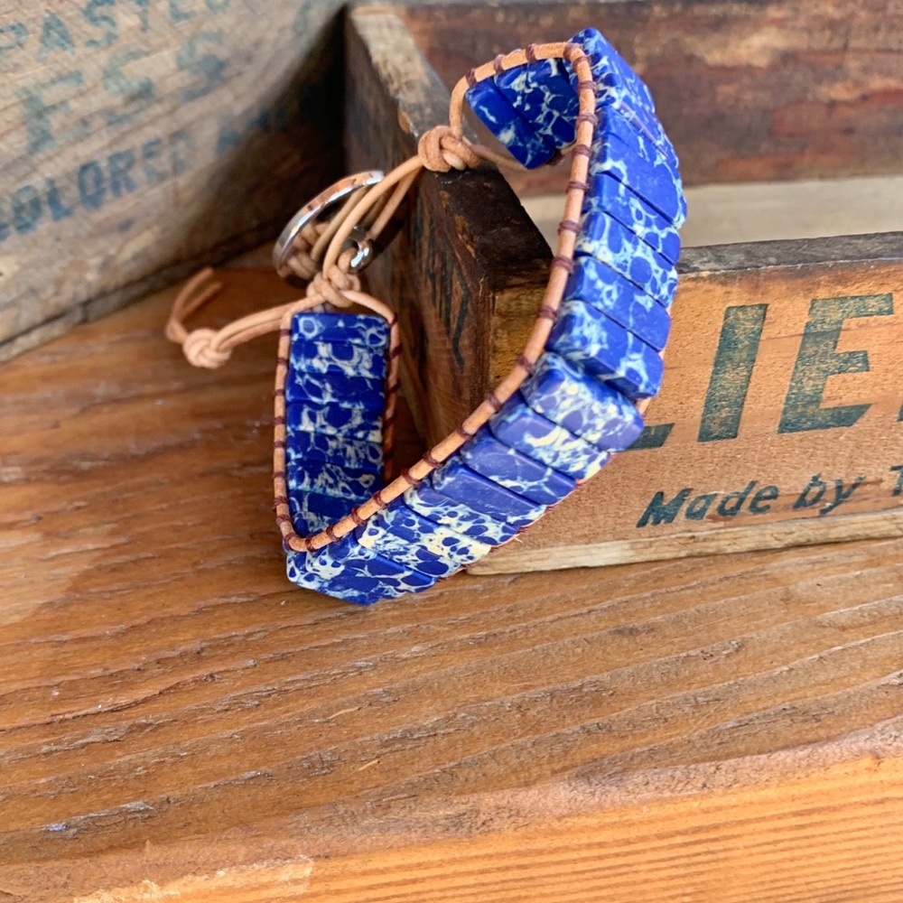 ✨NATURAL JASPER STONE + LEATHER  BRACELET